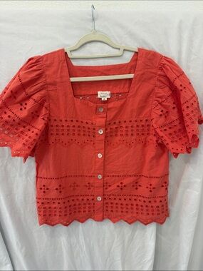 Nicole Miller Eyelet Blouse - Orange sz small